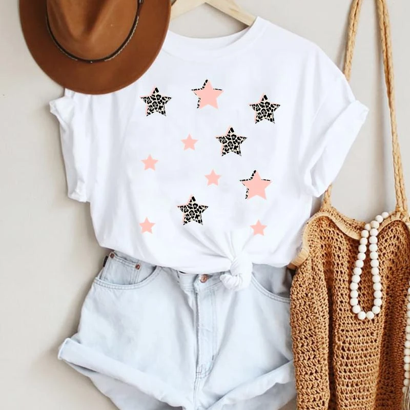 Women Cartoon Leopard Star Love Letter Trend 90s Fashion Summer Lady Print Tee Graphic T Top Female Tshirts Clothes T-Shirt