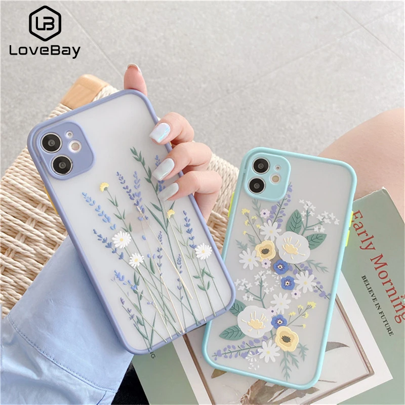 Lovebay NEW Fashion Pretty Flowers Case For iPhone 13 12 11 Pro Max 7 8 Plus X XR XS Max SE 2020 Luxury Color Thick Border Cover