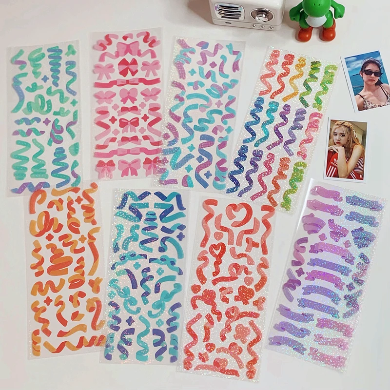 10 Colored Ribbon Kawaii Laser PVC Sticker Scrapbooking Decorative Sticker Korean DIY Diary Album Stick Cute Stationery Gift
