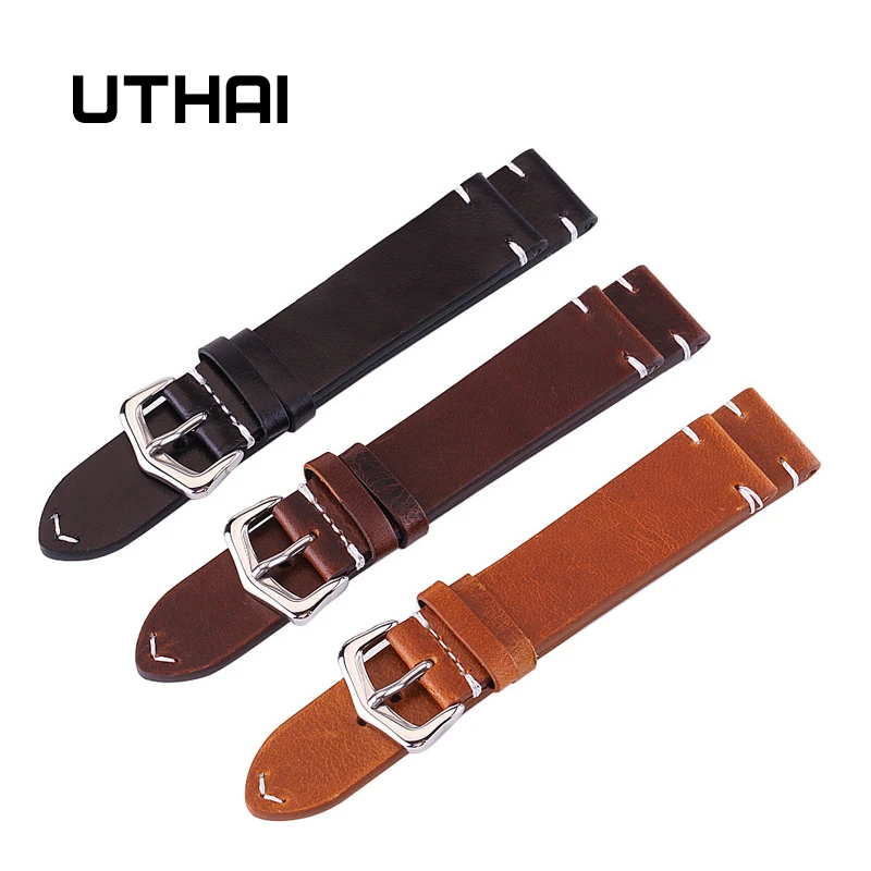 UTHAI Z13 18mm 20mm 22mm 24mm High-end Retro 100% Calf Leather Watch band Watch Strap with Genuine Leather Straps Free shipping