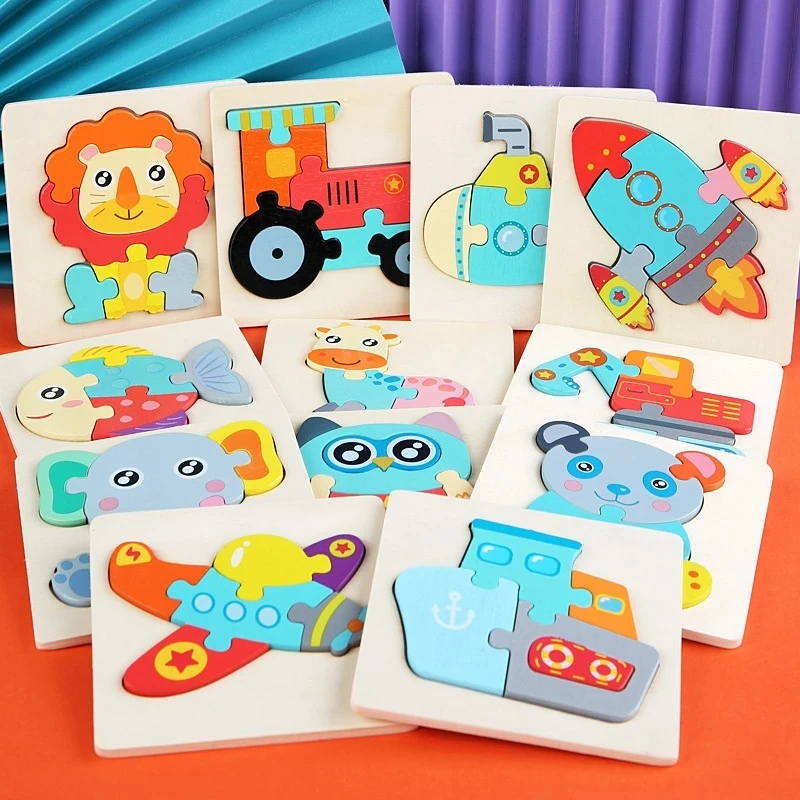 New Baby Wooden Puzzle Cartoon Animal Intelligence Cognitive Jigsaw Puzzle Early Learning Educational Puzzle Toys for Children
