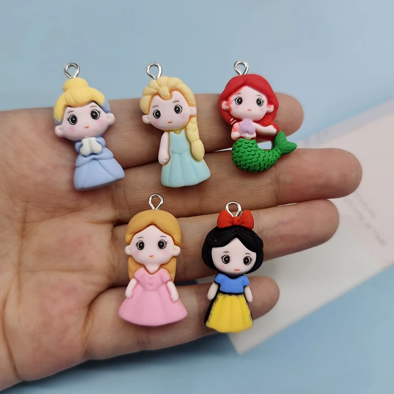 10pcs New Princess Mermaid Girl Resin Charms Flatback For Earring Findings Cute Floating Pendant DIY Fashion Jewelry Making C470