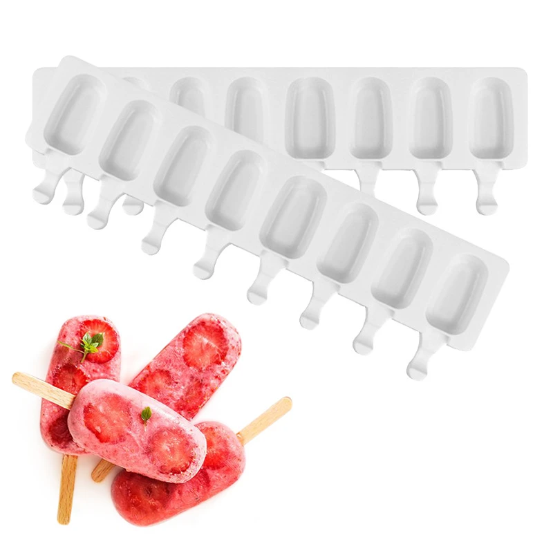 Silicone Ice Cream 4/8 Hole Forms Popsicle Molds & Sticks DIY Home Maker Dessert Freezer Fruit Juice Ice Pop Cube Mould Summer