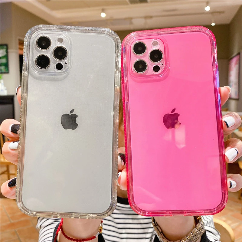 Shockproof Transparent Phone Case For iPhone 11 13 Pro Max 12 Mini XR XS Max X 7 8 Plus Clear Bumper Fluorescent Color Cover