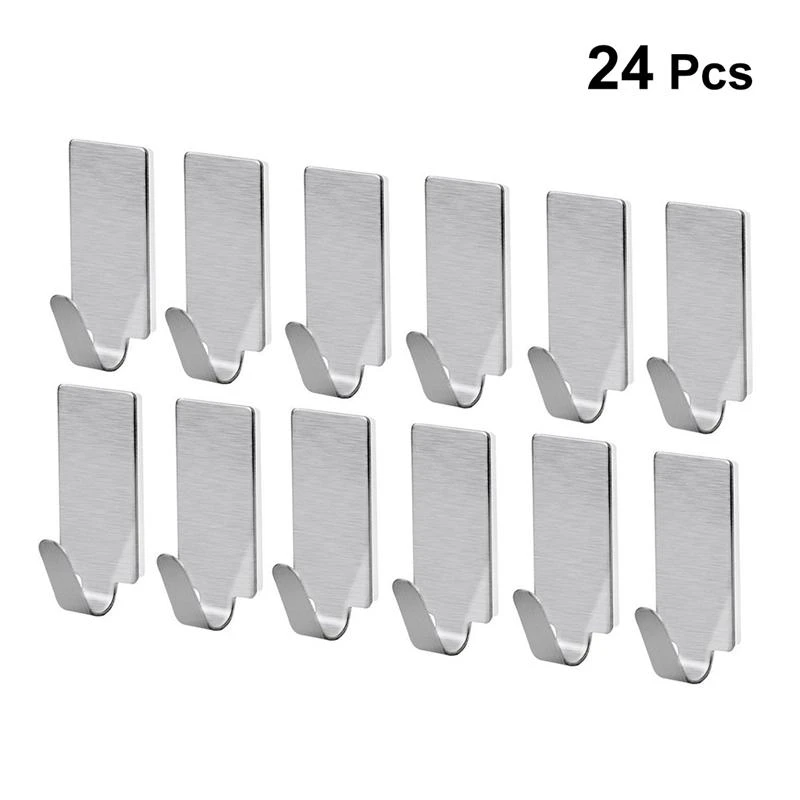 24Pcs Stainless Steel Strong Adhesive Hangers Wall Mounted Hooks Coat Hook Traceless Hanger for Bathroom Kitchen