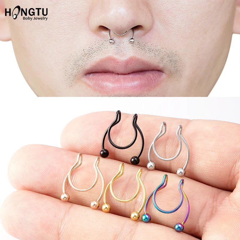 1-5pcs Non Piercing Fake Nose Ring Hoop Septum Rings Nose Piercing Fake Surgical Steel Fake Piercing Nose Piercings Jewelry 20G