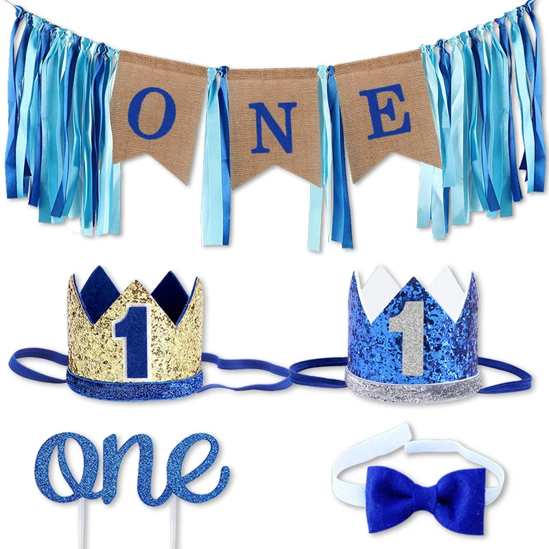 One Year Birthday Gift Hat Tie 1st Birthday Banner Kids Happy Birthday Banner 1 One Year First Birthday Boy Baby Shower