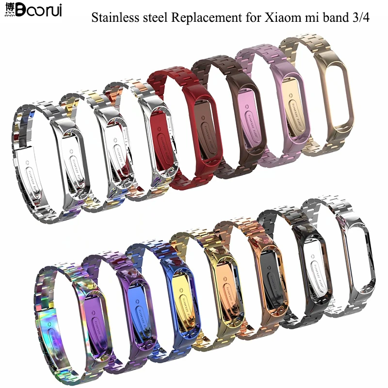 BOORUI  mi band 4 5 6 strap Stainless Steel  band for xiaomi mi band 3 4 5  strap metal  colorful mi band 3 straps  watch straps