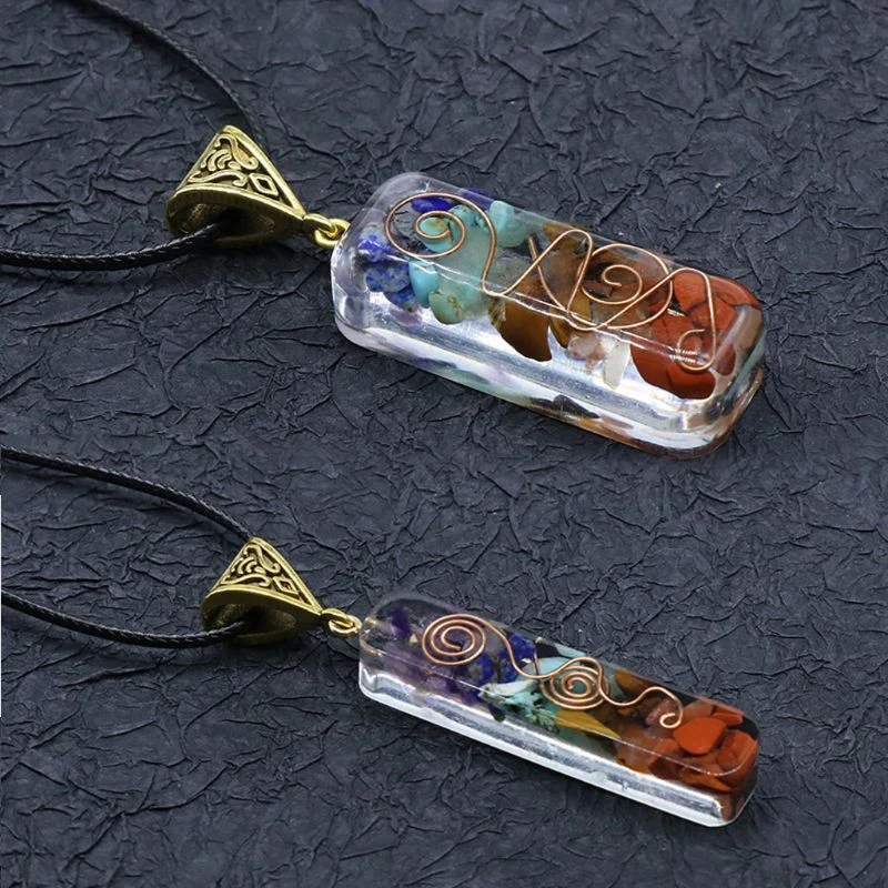 7 Chakras Crystals Stones Orgone Pendant Energy Orgonite Hex Chakra Necklace