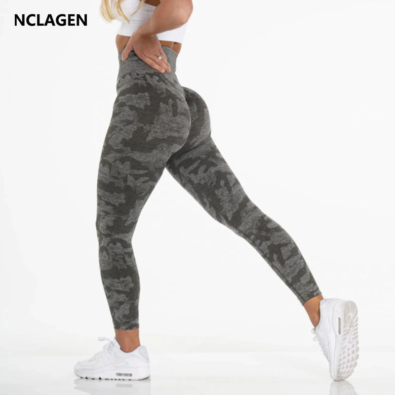 NCLAGEN Women's Camo Seamless Leggings Sports High Waist Squat Proof Tummy Control GYM Tights Workout Fitness Elastic Yoga Pants