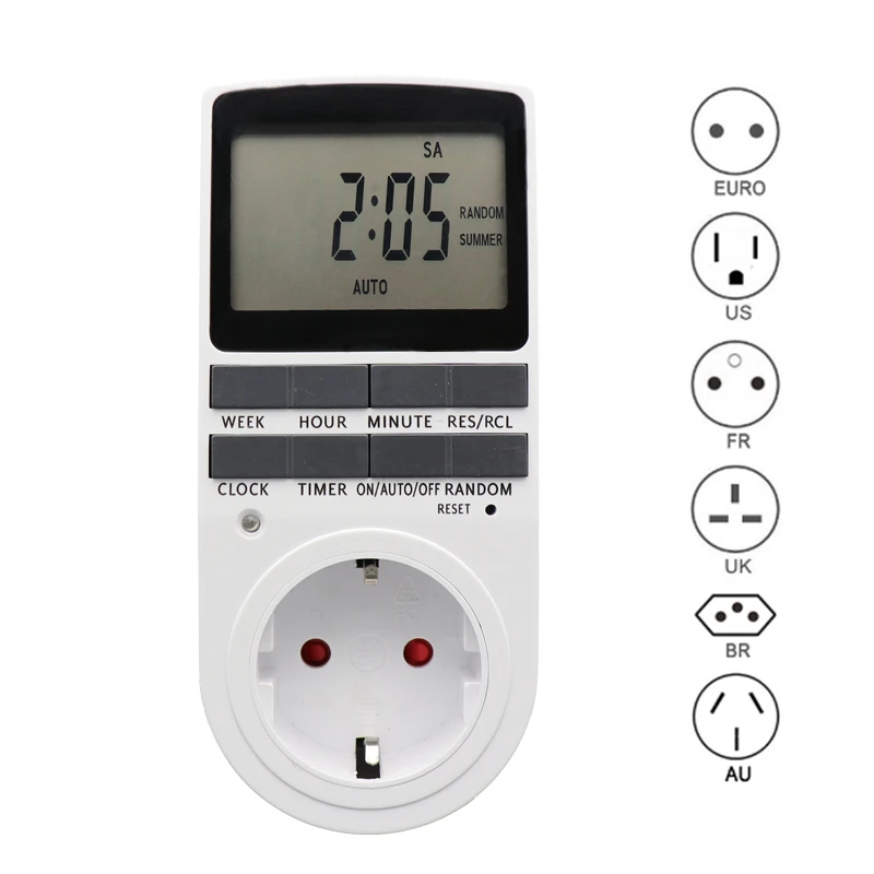 Electronic Digital Timer Switch 24 Hour Cyclic EU UK AU US BR FR Plug Kitchen Timer Outlet Programmable Timing Socket 220V