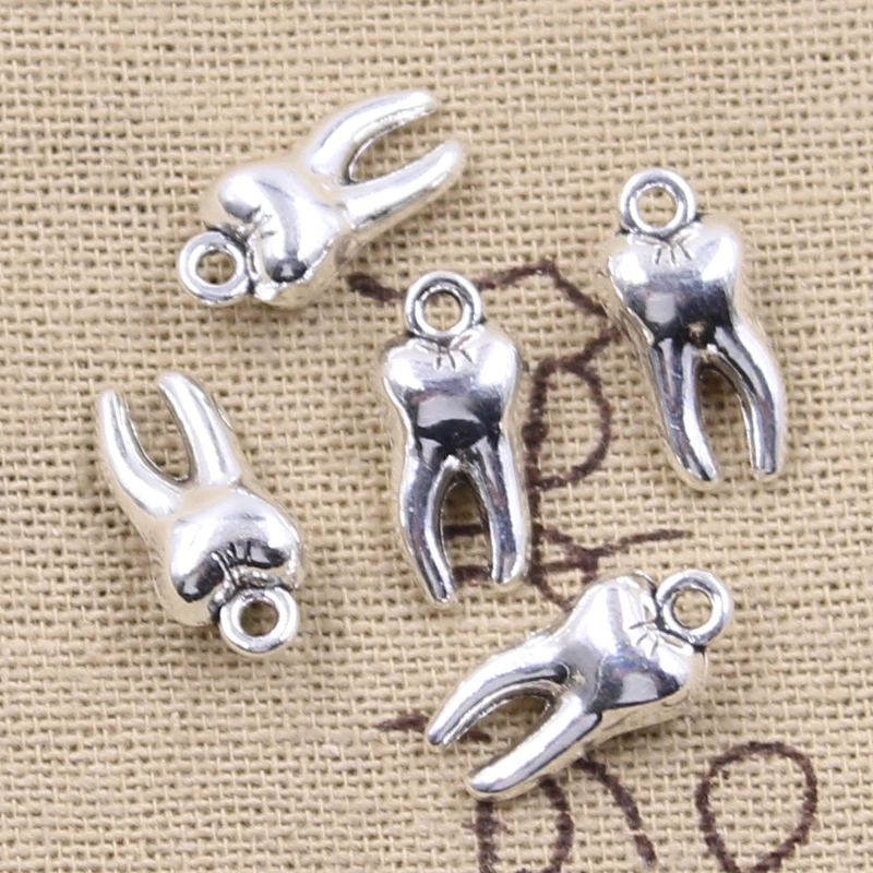 20pcs Charms 3D Zombie Tooth Teeth Molar 16x8x5mm Antique Bronze Silver Color Pendants Making Findings Handmade Tibetan Jewelry