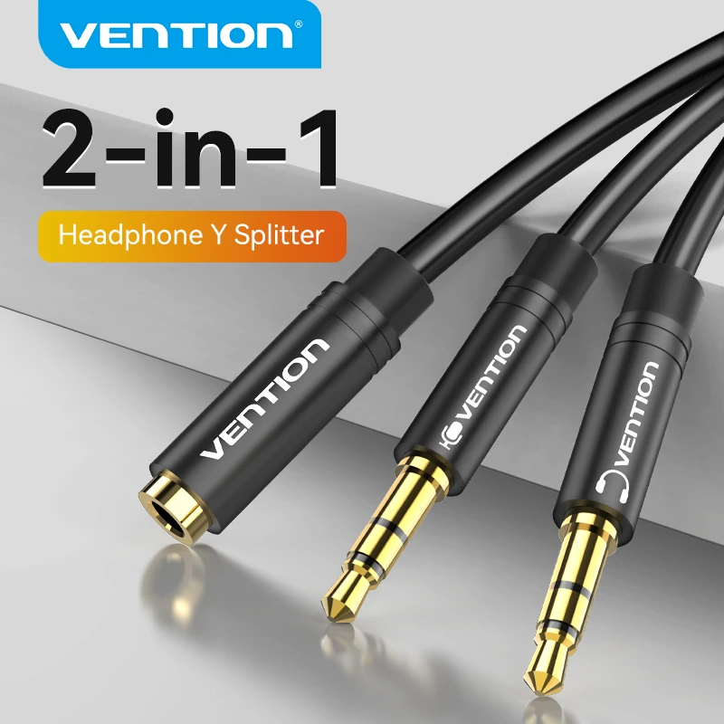 Vention Headphone Splitter Cable for Computer 3.5mm Female to 2 Male 3.5 Jack Mic Audio Y Splitter Microphone Adapter Aux Cable
