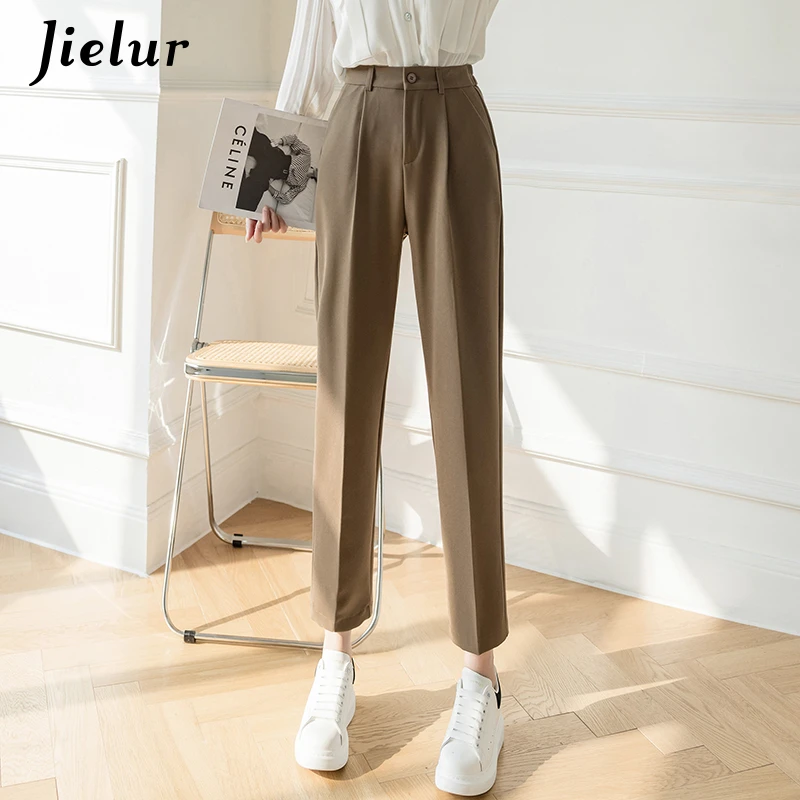 Jielur Fashion Female Pants Spring 2021 Straight Black White Khaki Trousers Suits Formal Casual S-XL New Women's Pants Harajuku