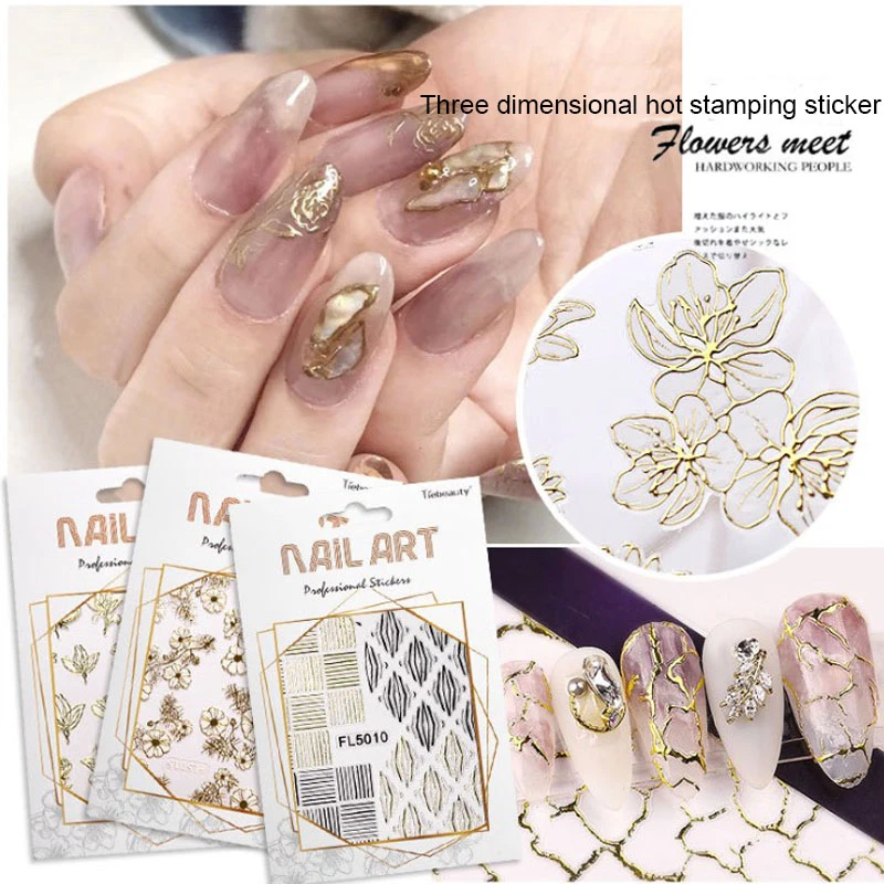 Gold /Silver 3D Nail Sticker Curve Stripe Lines Gradient Adhesive Striping Tape Foil Decorations