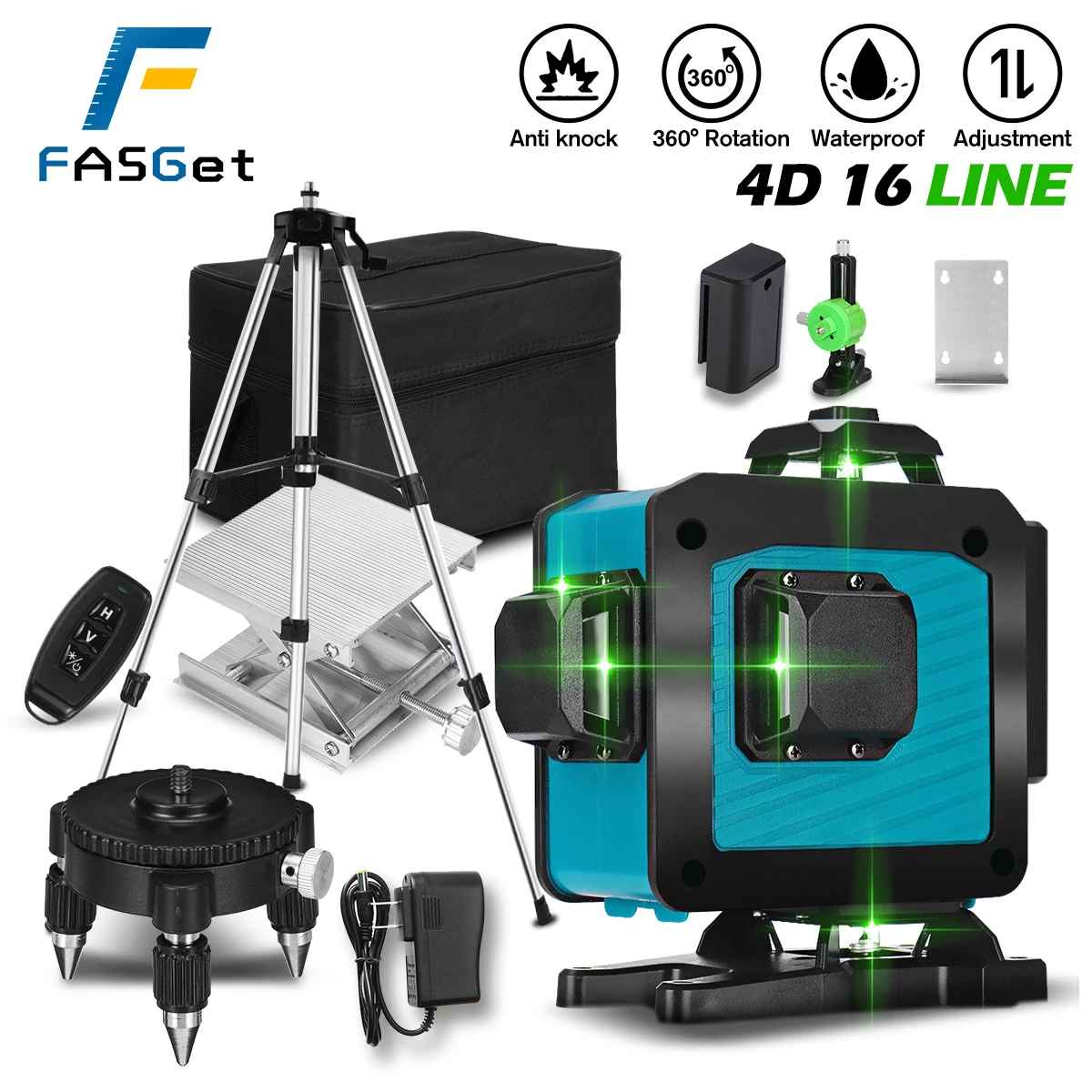 FASGet 4D 16 Line Laser Levels 360 Horizontal Vertical Cross Light Laser Level Self-Leveling Measure Super Powerful Laser Beam