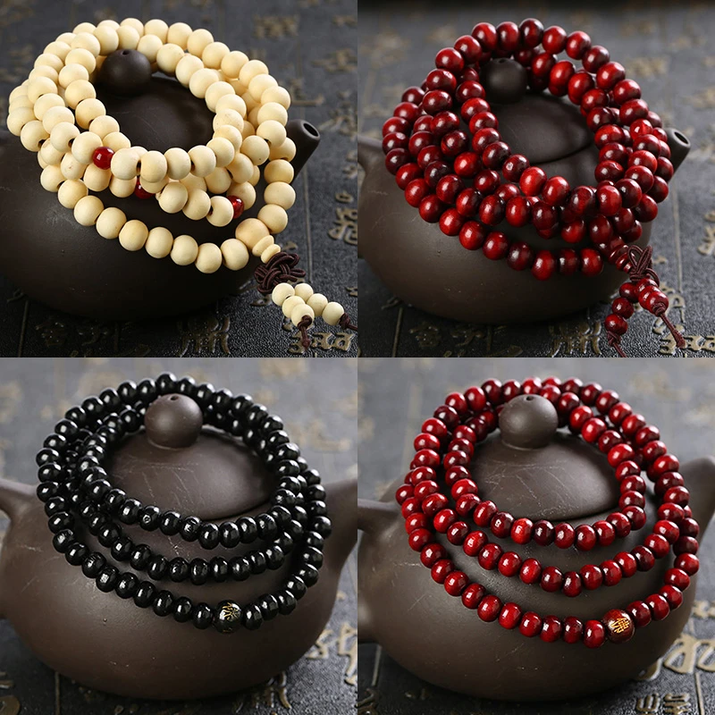 6mm Multi-layer Men Women Vintage Prayer Lucky Beads Bracelet Charm Meditation Yoga Rosary Wooden Bracelet