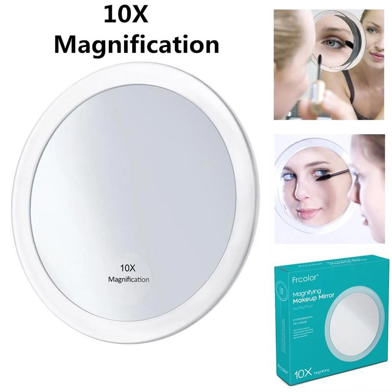 10x Magnifying Makeup Mirror Folding Pocket Cosmetic Mirror Round Magnification Mirror with 3 Suction Cups 5.9 Inch (White)