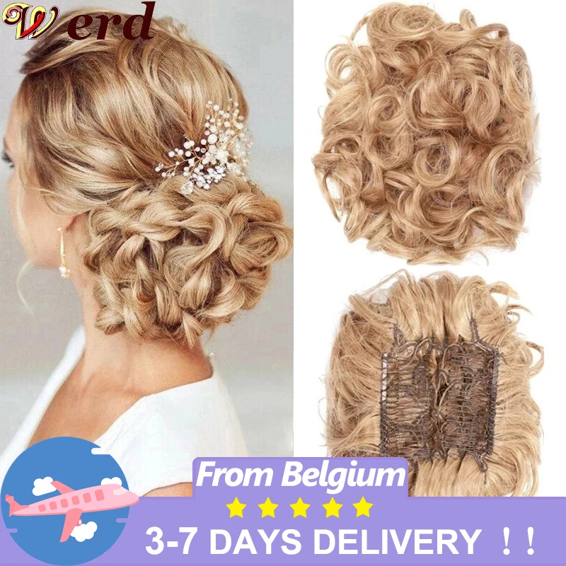 WERD Synthetic Updos Curly Pieces Chignon Clip On Hair Bun Cover Hairpieces Extension Clip In Hair Bands Gray Bromn Retro Style
