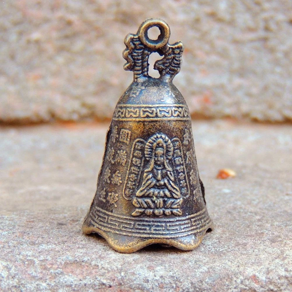 Antique Bell China's mini Brass Copper sculpture pray Guanyin Bell Shui Feng Bell Invitation Buddha Buddhism Y0O1