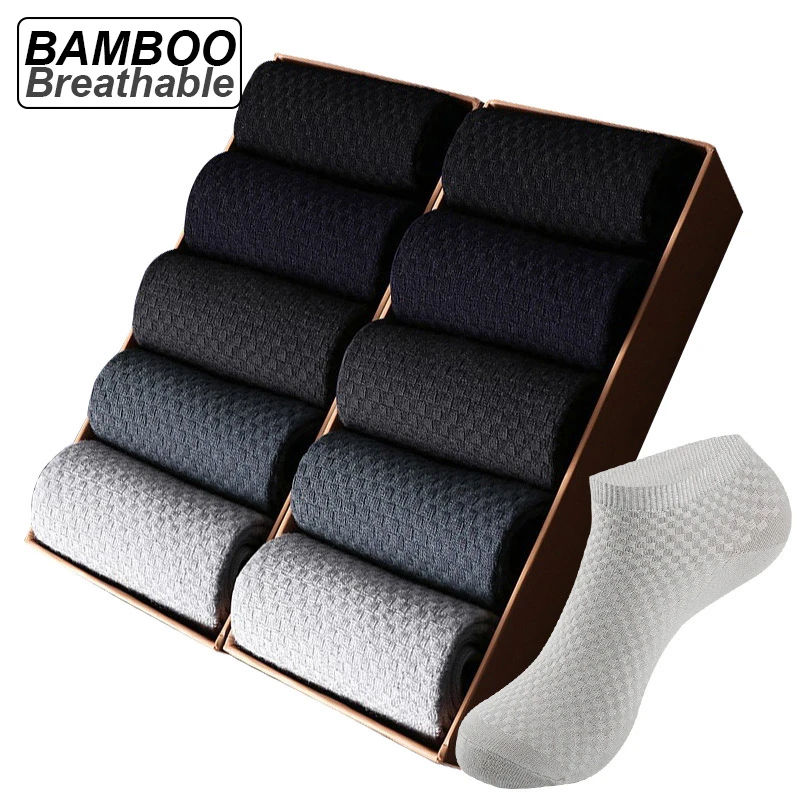 10Pairs/lot Bamboo Fiber Men Socks Large Size Short Ankle Business Black Male Meias Socks Breathable Men Plue Size EU38-48