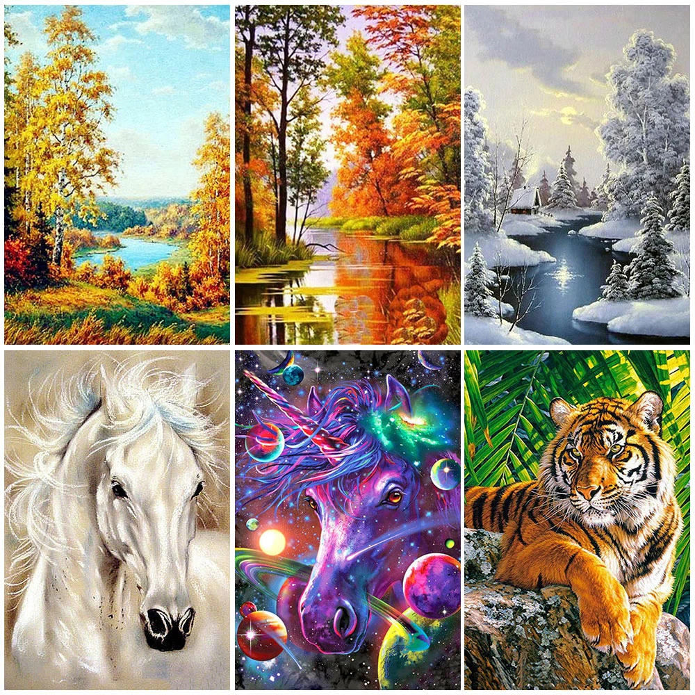 5D Diy Diamond Painting Cross Stitch Kits Diamond Mosaic Embroidery Landscape Animals 3D Painting Full Round&Square Drill Gifts