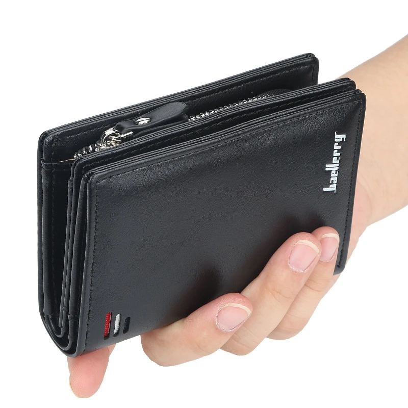 Brand Men PU Leather short Wallet With Zipper Coin Pocket Vintage Big Capacity Male Short Money Purse Card Holder New