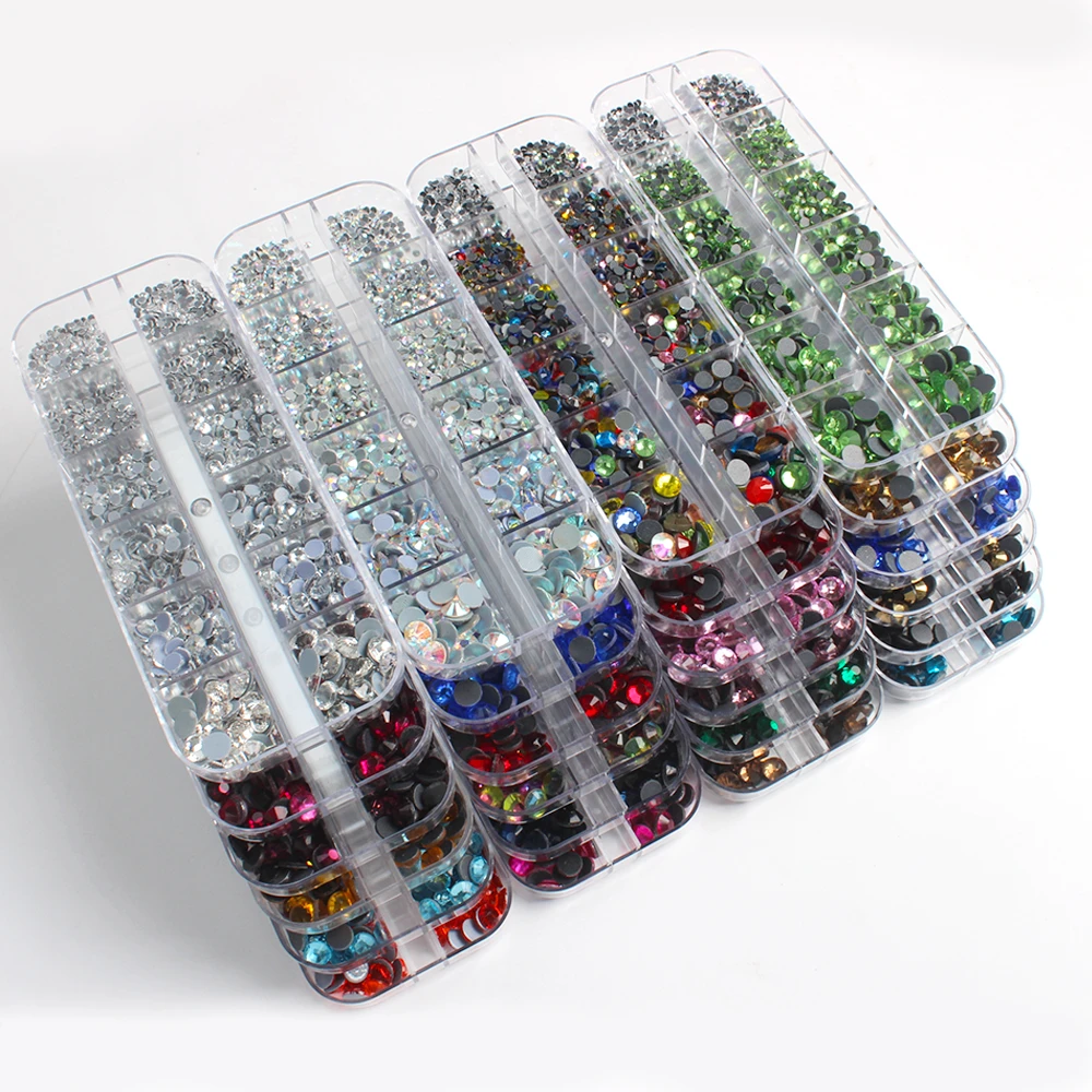 New Box Set 36 Colors 12 grid box Hotfix rhinestone 1200pcs Flatback crystal stone for DIY clothing shoe bag free shipping