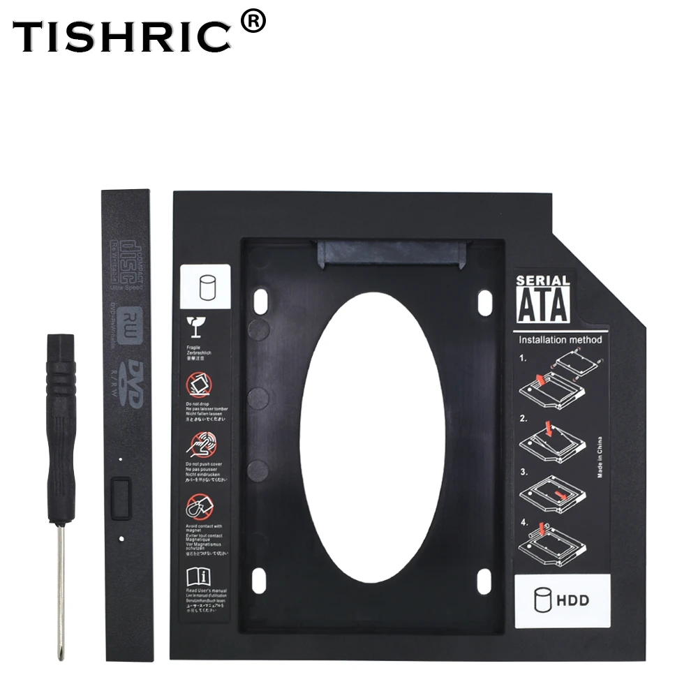 TISHRIC Universal Plastic HDD Caddy 9.5 12.7mm SATA 3.0 Optibay for 2.5'' SSD Hard Drive Case Enclosure For Laptop DVD-ROM ODD
