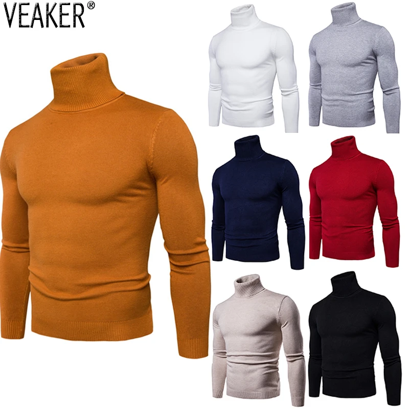 2020 New Men's Warm Turtleneck sweater Slim Fit Knitted Pullovers Tops Male Long Sleeve Solid Color Autumn Winter Sweaters M-3XL