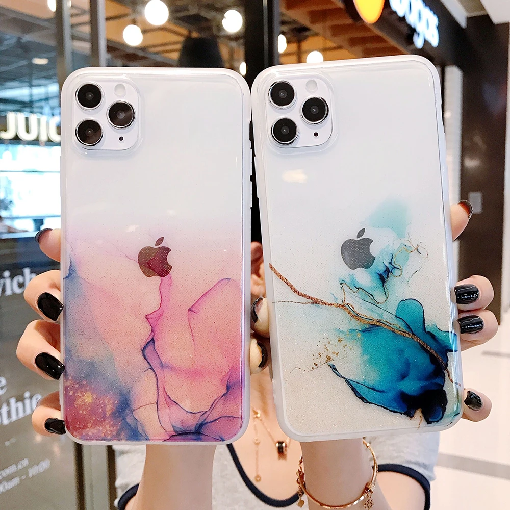 LOVECOM Vintage Colorful Marble Phone Case For iPhone 13 12 11 Pro Max XR X XS Max 7 8 Plus Soft IMD Clear Phone Back Bumper