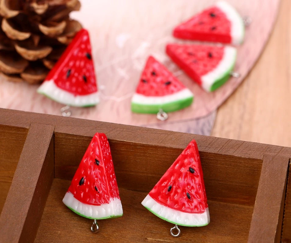 10pcs/pack  28x14mm Fruit Watermelon Resin Charms for Earring Keychain Necklace Pendant Jewlery Findings DIY Phone Charms