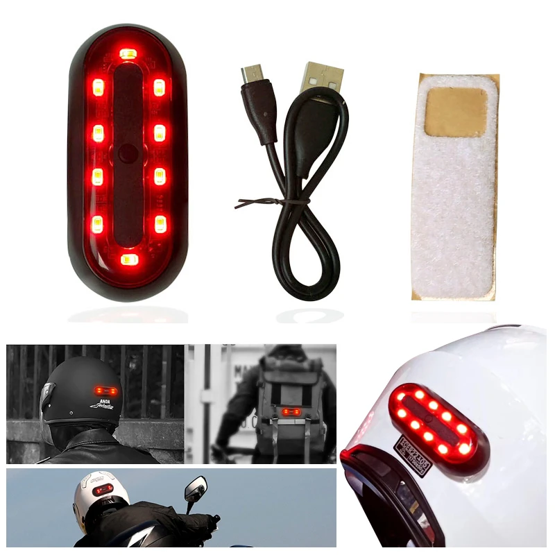 Motorcycle Helmet Cycle Bike Helmet Night Safety Signal Warning Light LED Light Rear Tail Lamp Taillight Rechargeable Waterproof