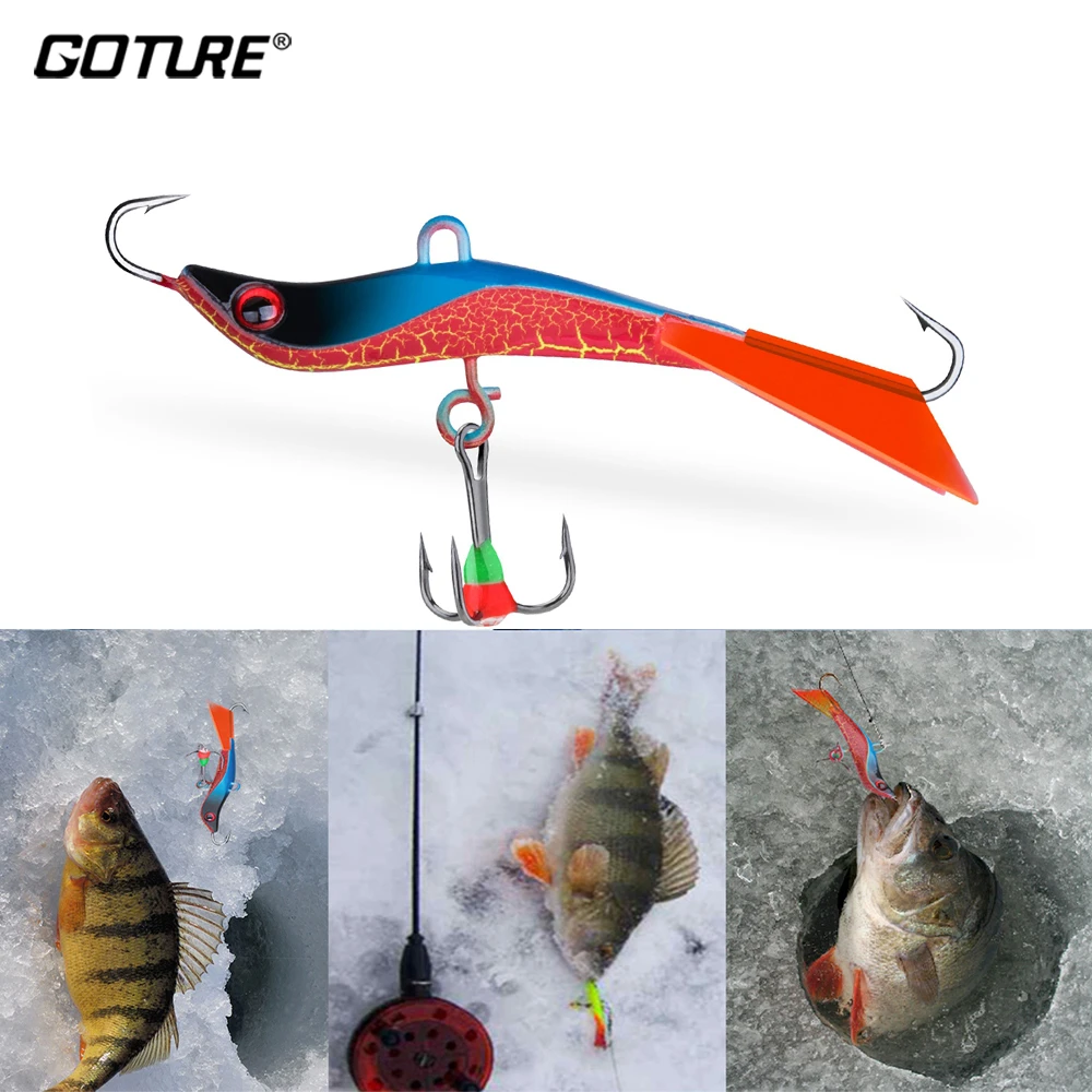 Goture Ice Winter Fishing Lure Luminous Balancer 7.1cm 14.4g S-Shaped Barbed Treble Hook 3D Angry Eye For Trout Fishing Bait
