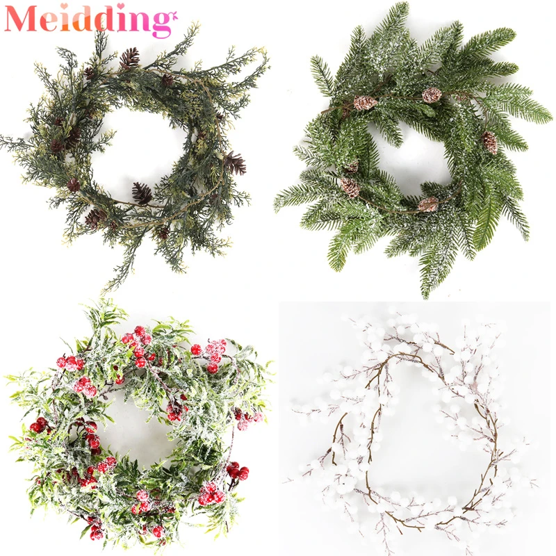 Christmas Wreath Artificial Vine Hanging Floral Foliage Garland Christmas Decorations For New Year Xmas Lanyard vine navidad