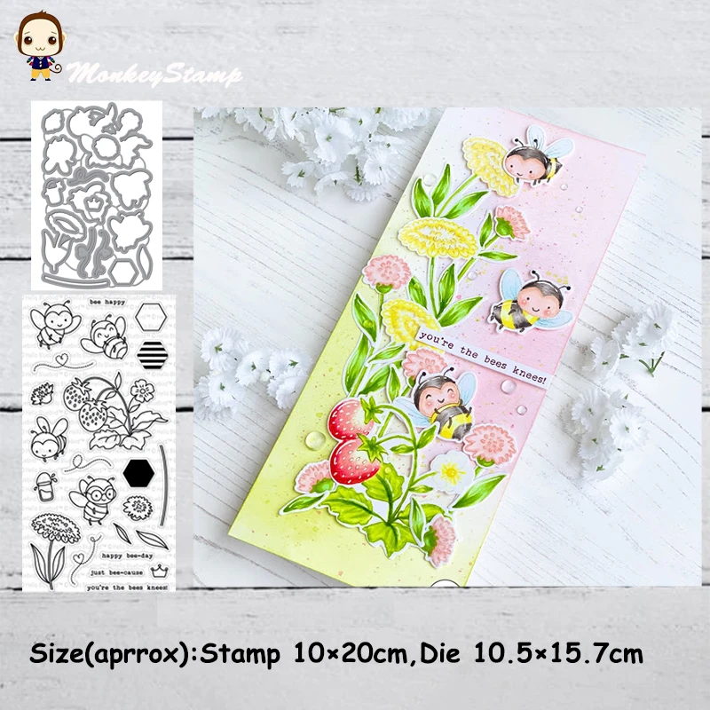 Monkey Bee Happy Metal Cutting Dies Stencils Cear Stamp for DIY Scrapbooking Photo Album Decorative Embossing Paper Cards