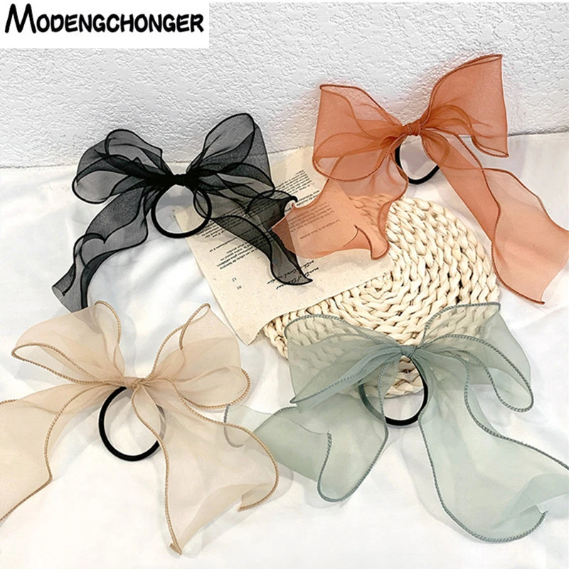 1PC Lace Hair Rope Summer Fashion Elastic Hair Bands Super Fairy Barrette Bow Organza Girls Streamer Headband Hair Accessories