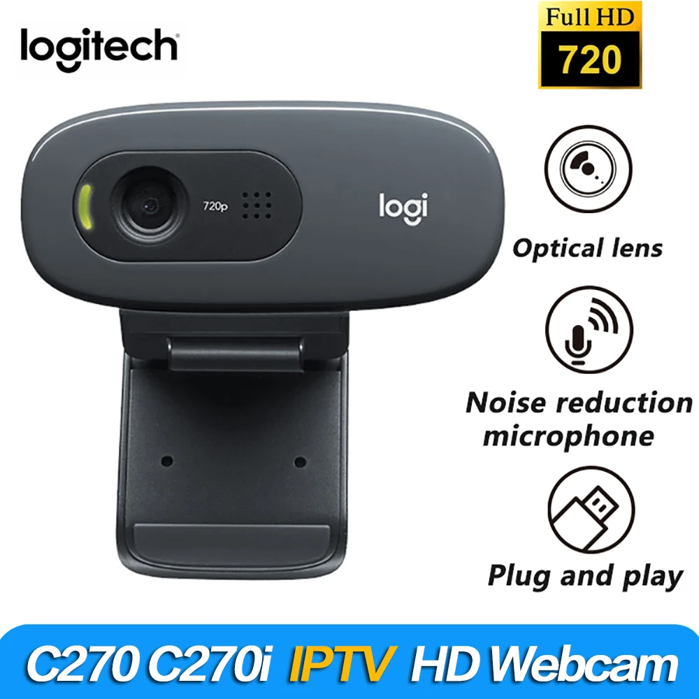 Original Logitech Webcam C270/C270i HD 720p 3-MP Widescreen Camera USB2.0 Free Drive Webcam for PC Web Chat Camera