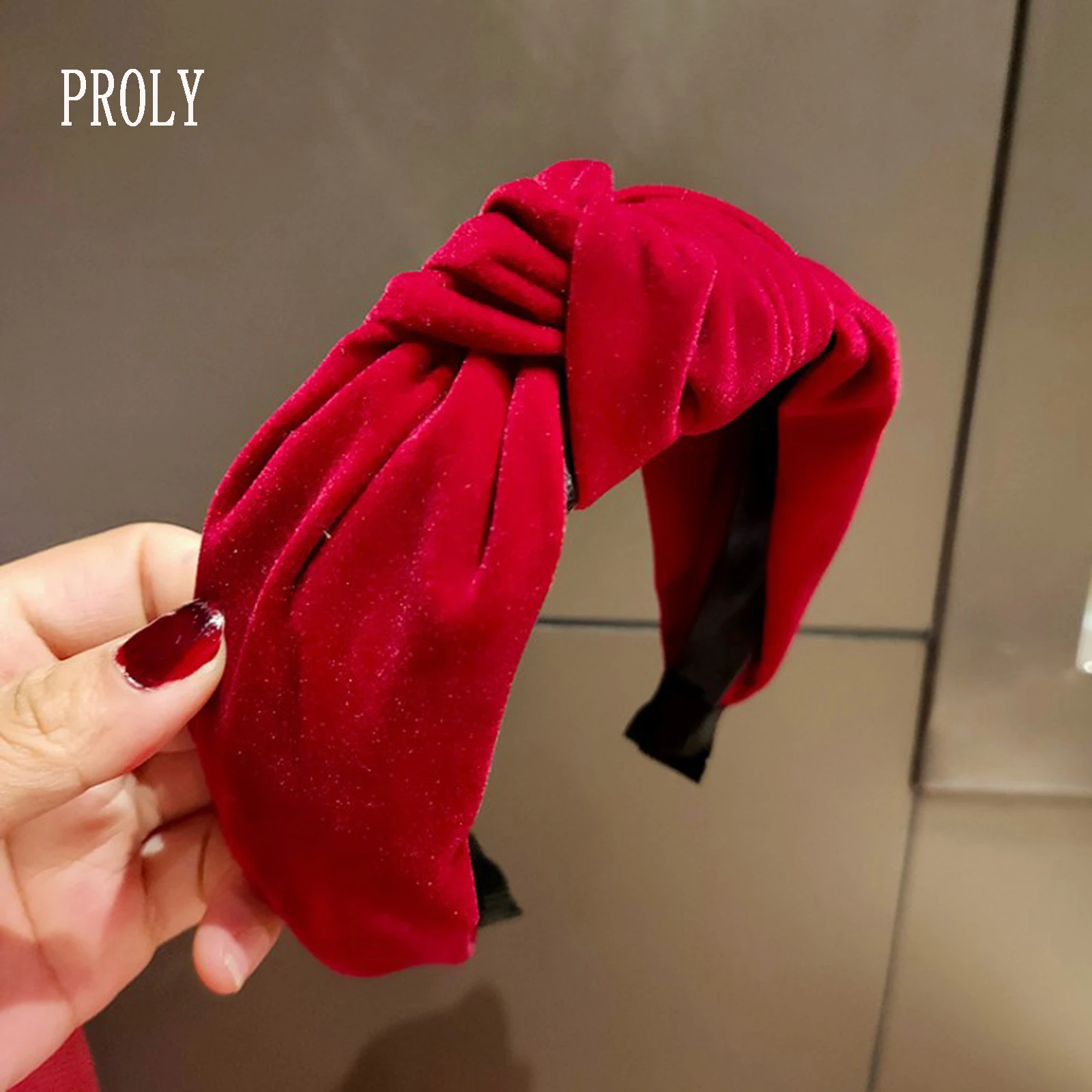 PROLY New Fashion Women Hairband Autumn Winter Turban Wide Side Soft Golden Velvet Headband For Adult Solid Classic Headwear