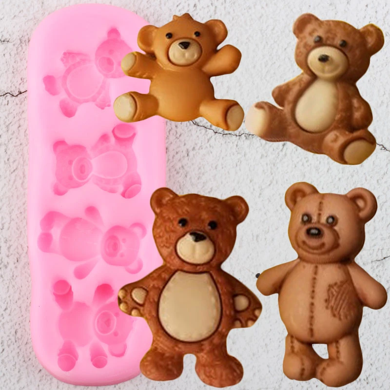 Cute Baby Bears Silicone Molds DIY Party Cupcake Topper Fondant Cake Decorating Tools Polymer Clay Candy Chocolate Gumpaste Mold