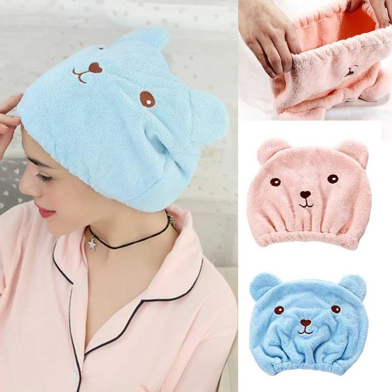 Lovely Cat Hair Drying Cap Towel Microfiber Quickly Dry Hair Shower Hat Wrapped Towels Cartoon Bathing Cap Bathroom Accessories