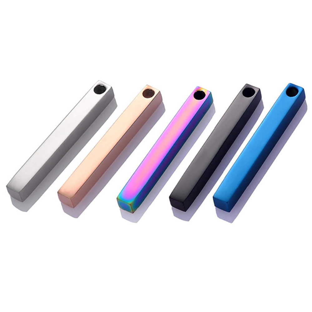 5Pcs Stainless Steel  Both Sides Mirror Polish Rectangle Bar Pendant Blank Stamping Charm for Jewelry Making Wholesale