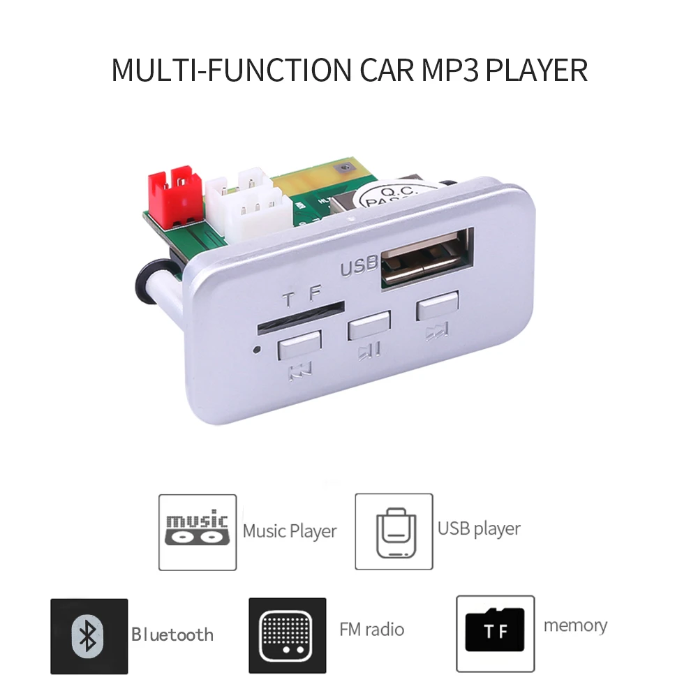 KEBIDU 5V 12V Car MP3 Player Decoder Board Audio Module Wireless FM Receiver Radio WMA FM TF USB 3.5mm AUX For Car accessories