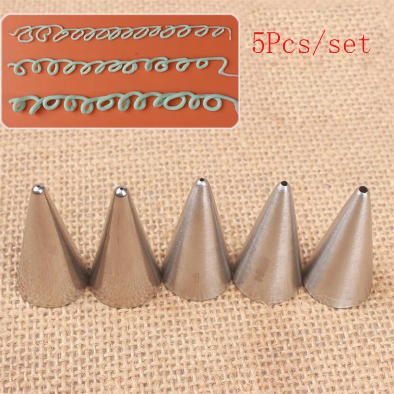 5pcs Stainless Steel Icing Piping Nozzles Set Writing Cake Decorating Tools Cream Pastry Tips Pastry Nozzles Set For Kitchen