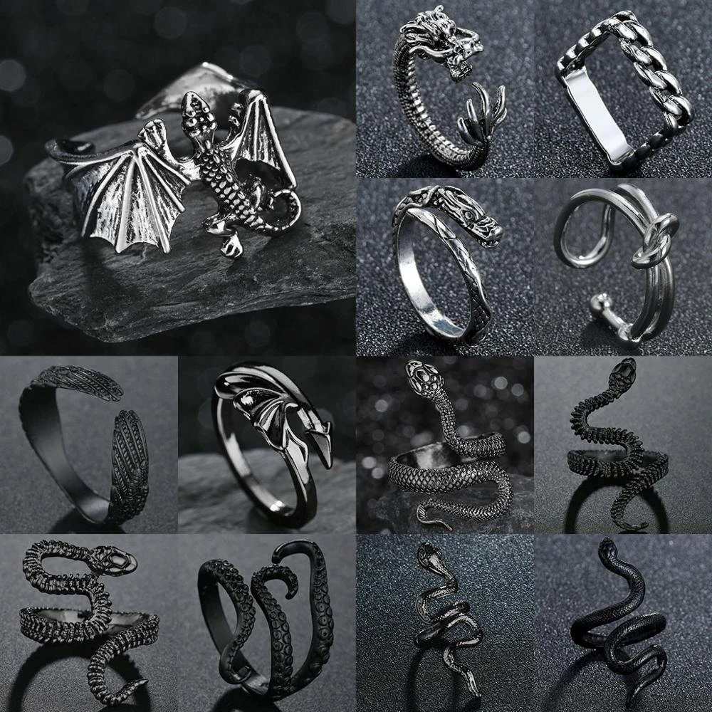 Fashion Flying Dragon Rings Punk Vintage Snake Ring Adjustable Hiphop Rock Jewelry Finger for Man Women Gift