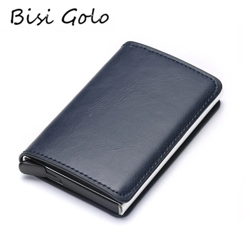 BISI GORO 2021 Credit Card Holder Men And Women Metal RFID Vintage Aluminium Box Crazy Horse PU Leather Fashion Card Wallet