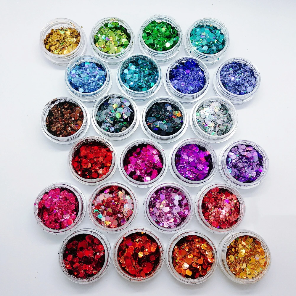 Holographic Chunky Glitter 24 Colors Total 140g Face Body Eye Hair Nail Festival Chunky Holographic Glitter