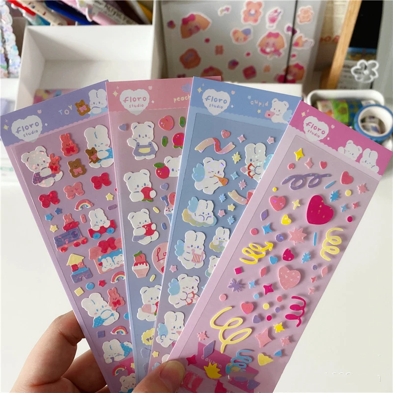 1pc Kawaii Rabbit Bear Stickers Scrapbooking Decorative Ribbon Cute Sticker Korean DIY Diary Album Stick Label School Stationery