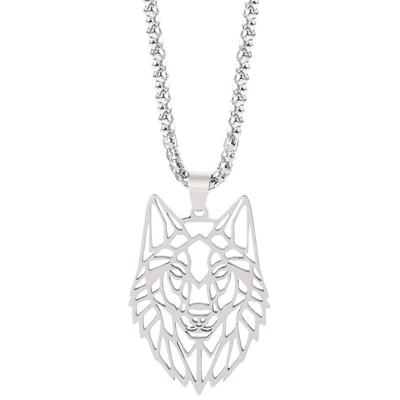 Stainless Steel Hollow Wolf Head Man Necklace Punk Charm Animal Pendant Torque Special Gift For Man Jewelry Fashion Necklace