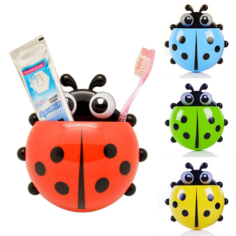 1PC Ladybug Toothbrush Holder Cartoon Bathroom Toothpaste Organizer Animal Wall Suction Paste Holder Rack Container Accessories